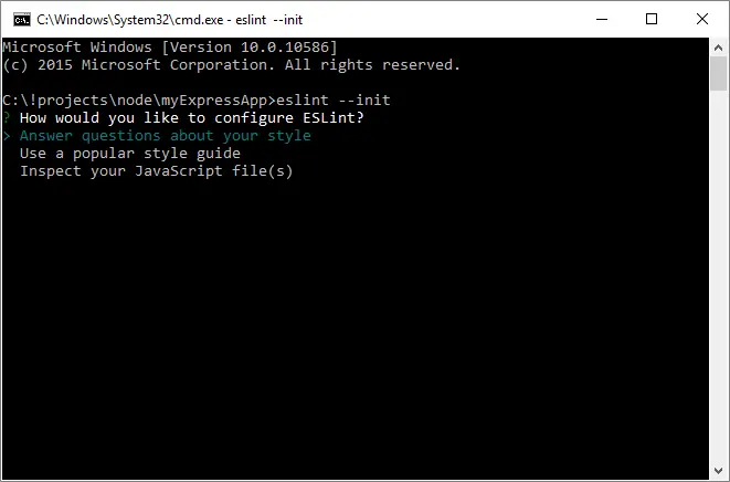 ESLint init screen